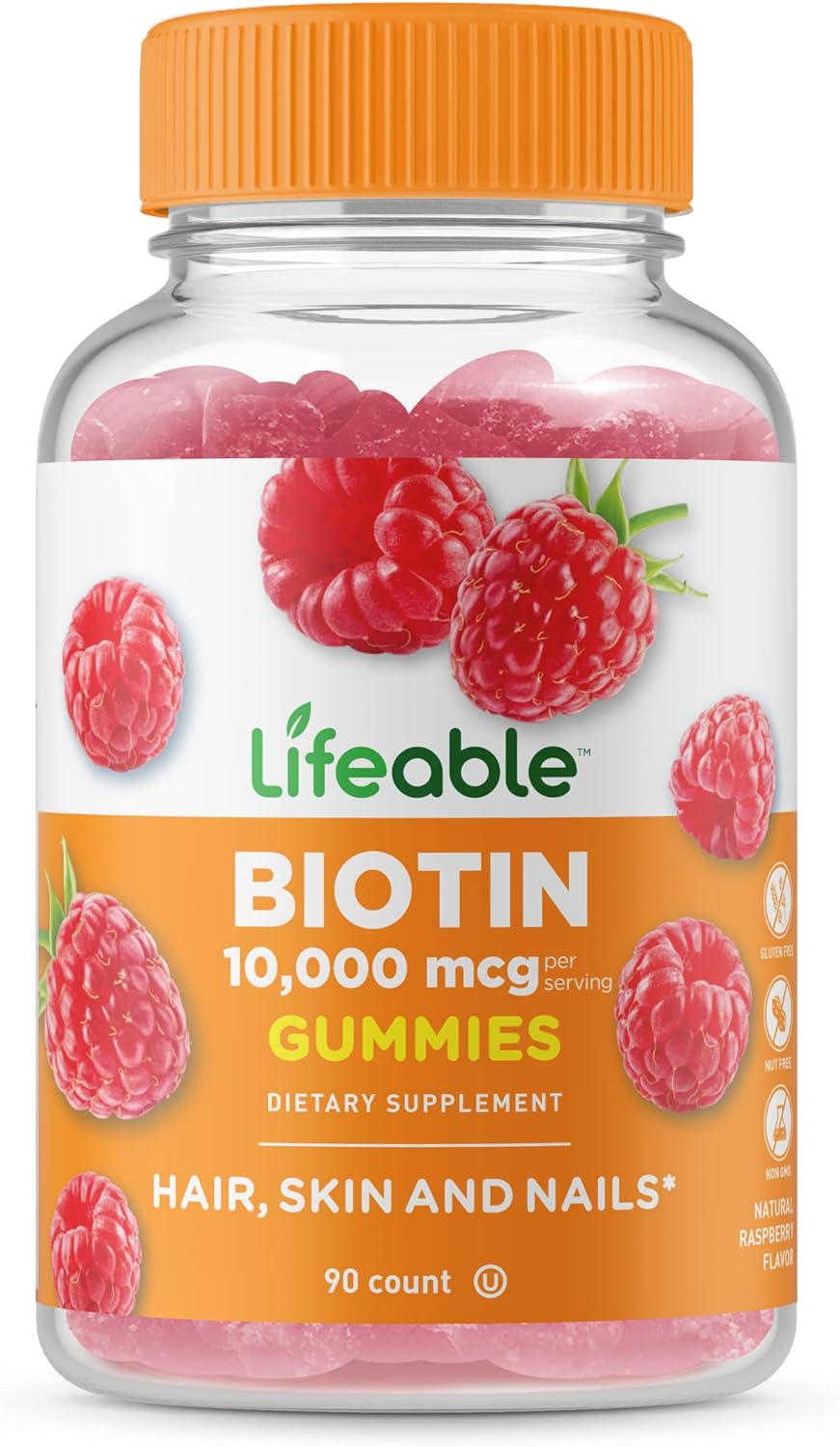 Lifeable Biotin Gummies 10,000mcg - Great Tasting Natural Flavor Supplement Vitamins - Vegetarian GMO-free Chewable - for Beautiful & Glamorous Hair and Nails Growth - for Men Women Teens - 90 Gummies