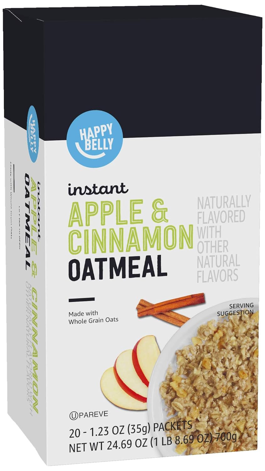 Amazon Brand - Happy Belly Instant Oatmeal, Apple & Cinnamon, 1.23 Ounce (Pack Of 20)