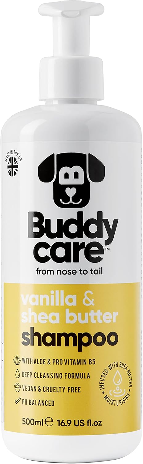 Vanilla & Shea Butter Dog Shampoo by Buddycare | Moisturising Shampoo for Dogs | Vanilla & Shea Butter Scented | With Aloe Vera and Pro Vitamin B5 (500ml)?B61001