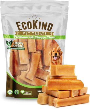 EcoKind Pet Treats Gold Himalayan Yak Cheese Dog Chew, Yak Dog Treats for Active Chewers, 100% Natural & Healthy Chew Sticks for Small & Large Dogs, Assorted Set of Big & Small Yak Chews (4 Sticks)