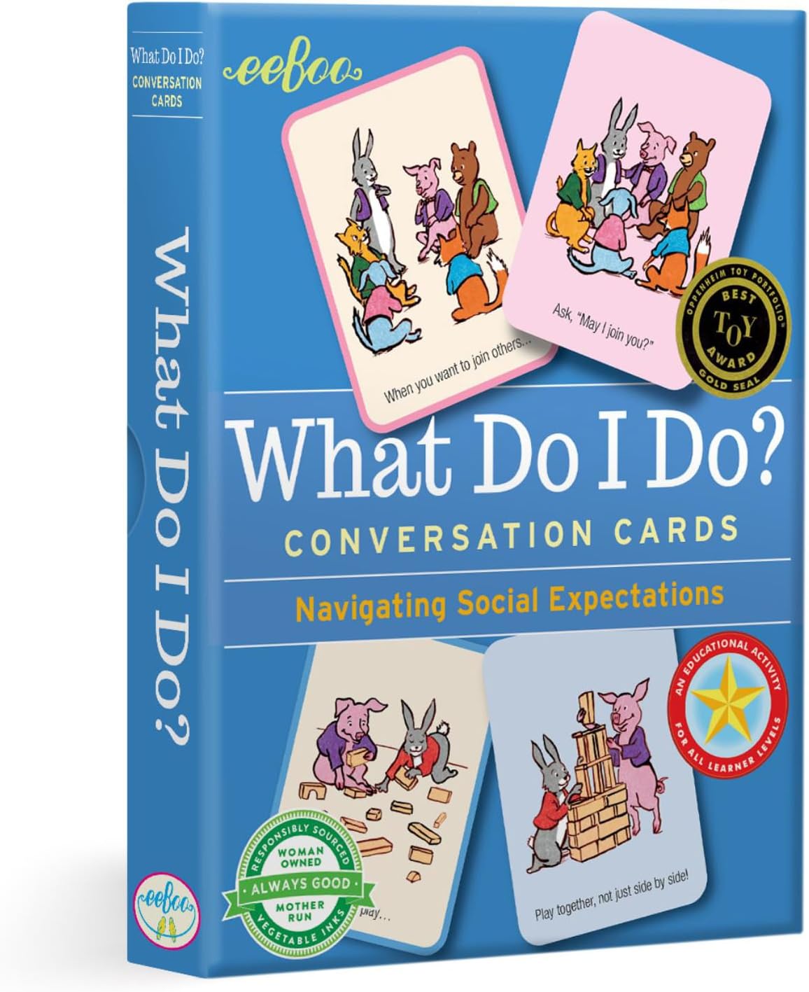 eeBoo: What Do I Do? Conversation Flashcards, Helps Develop Empathy Through Illustrations of Social Situations That Show Complex Emotions, Valuable Communication Skills Formed, for Ages 3 and up