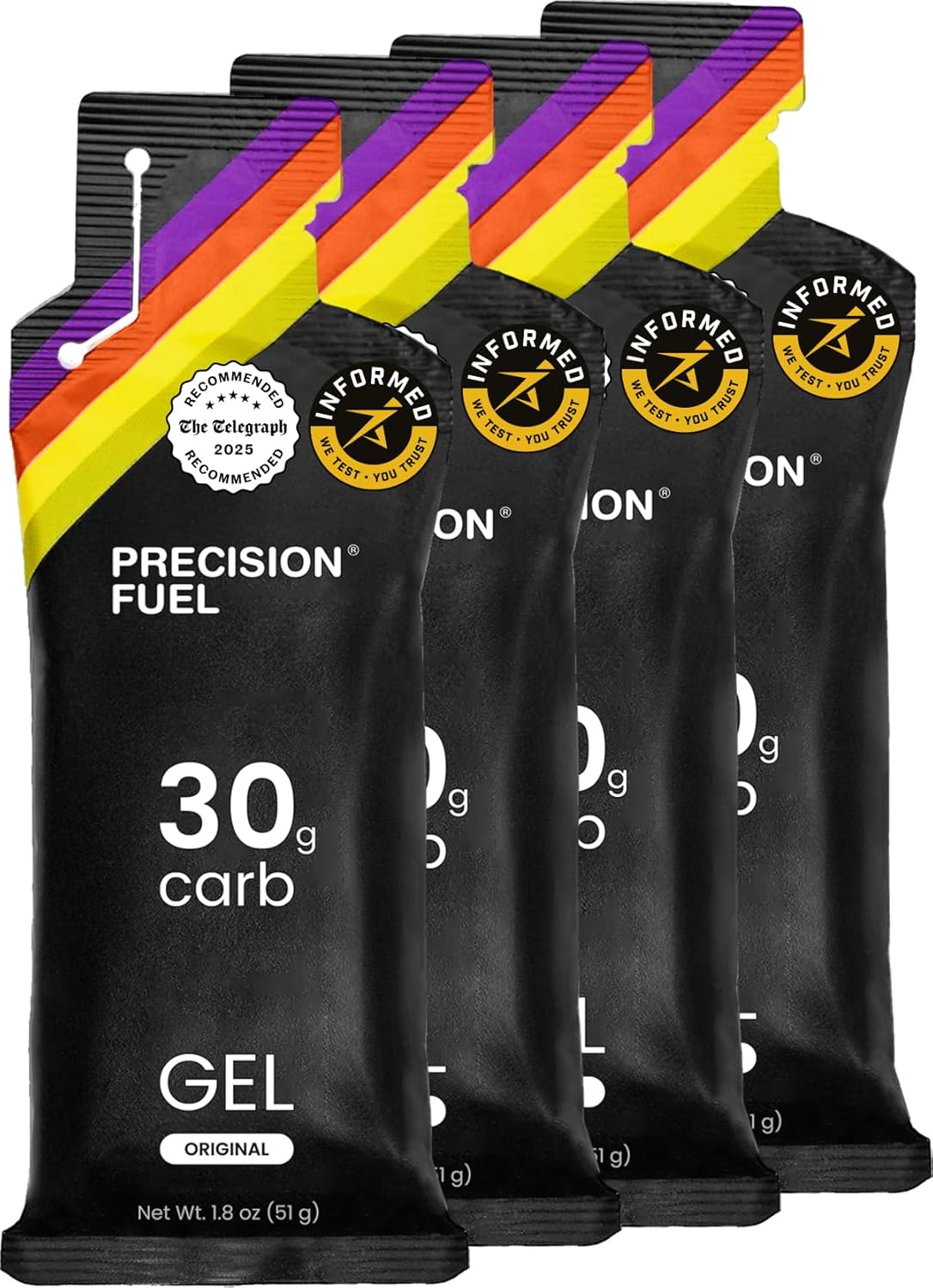 Precision Fuel 30 Energy Gels - Mild, Neutral Flavour Running Gels For Endurance Athletes, 30G Carbohydrate, Easy-To-Digest, Perfect For Running & Long-Duration Sports (Original, 4 Gels) : Health & Household