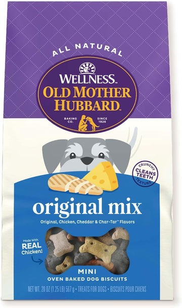 Old Mother Hubbard By Wellness Classic Original Mix Natural Dog Treats, Crunchy Oven-Baked Biscuits, Ideal For Training, Mini Size, 20 Ounce Bag