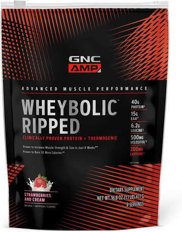 Gnc Amp Wheybolic Ripped | Targeted Muscle Building And Workout Support Formula | Pure Whey Protein Powder Isolate With Bcaa | Gluten Free | Strawberries And Cream | 9 Servings