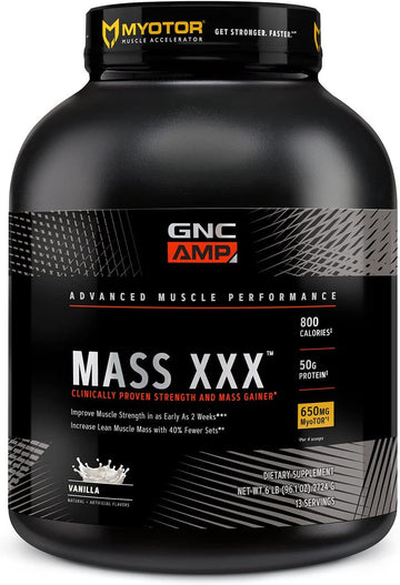 Gnc Amp Mass Xxx With Myotor Protein Powder | Targeted Muscle Building And Workout Support Formula With Bcaa And Creatine | Vanilla | 13 Servings