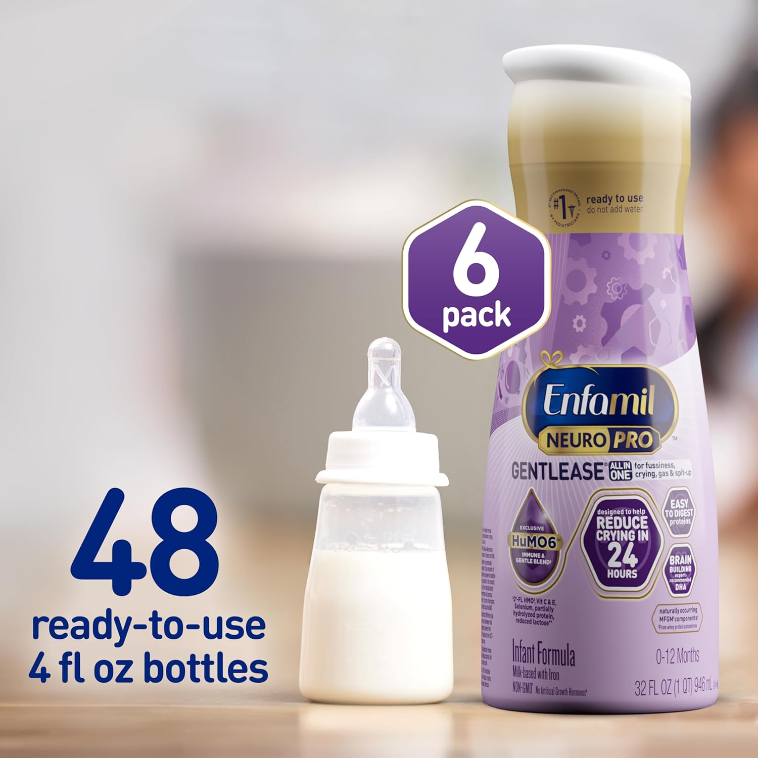 Enfamil NeuroPro Gentlease Baby Formula, Brain Building DHA, HuMO6 Immune Blend, Designed to Reduce Fussiness, Crying, Gas & Spit-up in 24 Hrs, Ready-to-Feed Infant Formula, Liquid, 32 Fl Oz (6 Count) : Everything Else