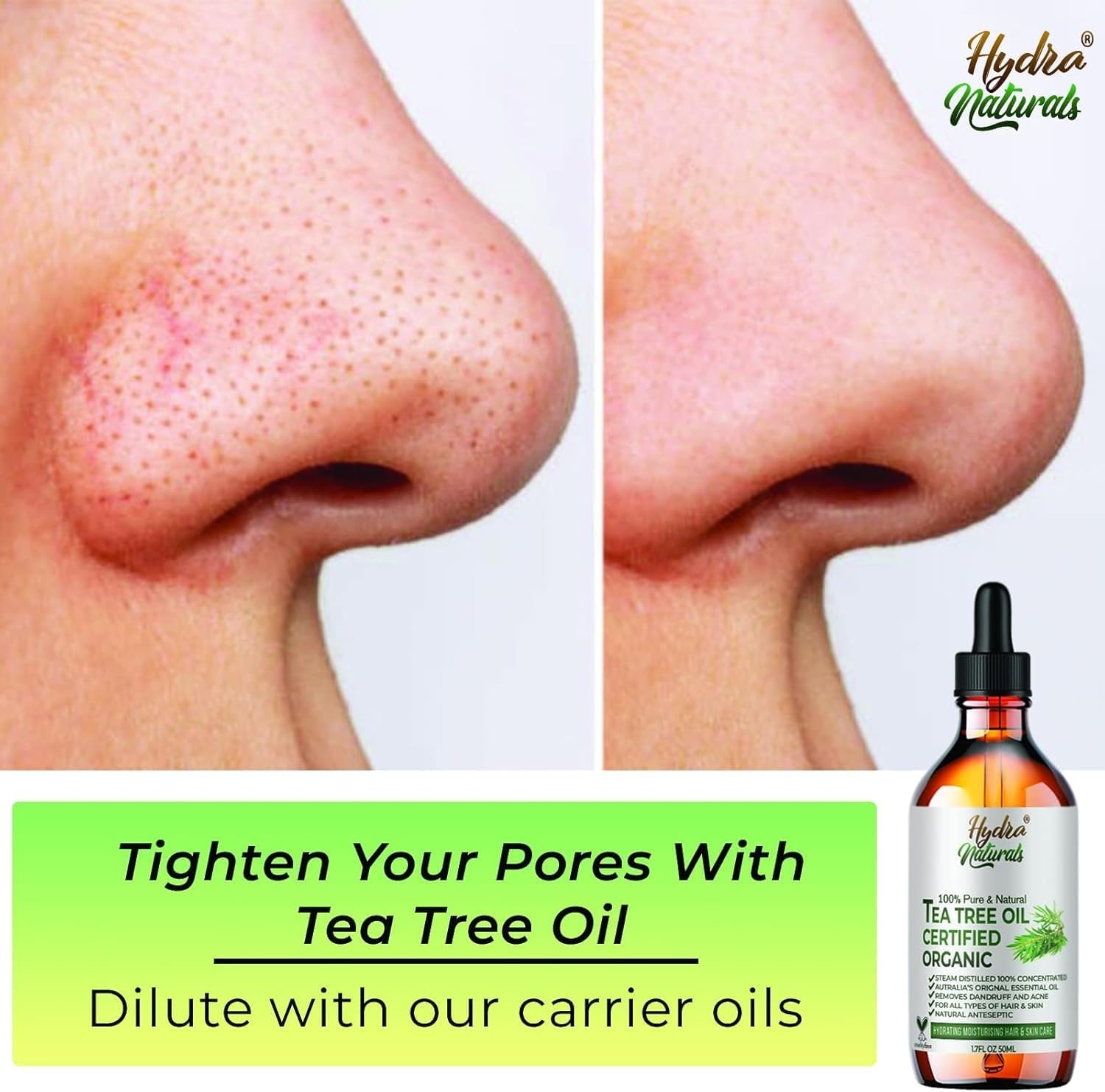 Hydra Naturals Pure Australian Tea Tree Essential Oil 120Ml | For Skin, Nail Fungus, Face, Hair, Acne, Piercings, Head Lice | Diffuser Oil For Home, Candle & Soap Making | Vegan