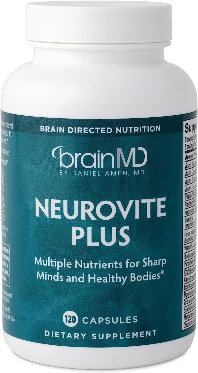Dr Amen BrainMD NeuroVite Plus - 120 Capsules - Multivitamin & Mineral Supplement, Enhanced with Phytonutrients, Enzymes & Whole Foods - Gluten Free - 30 Servings