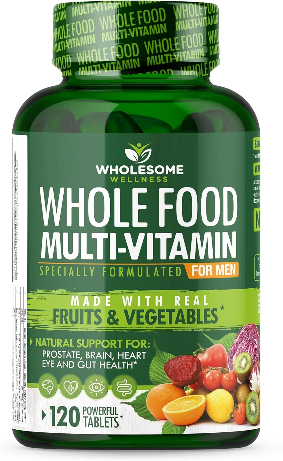 Whole Food Multivitamin for Men - Natural Multi Vitamins, Minerals, Organic Extracts - Vegan Vegetarian - 120 Tablets