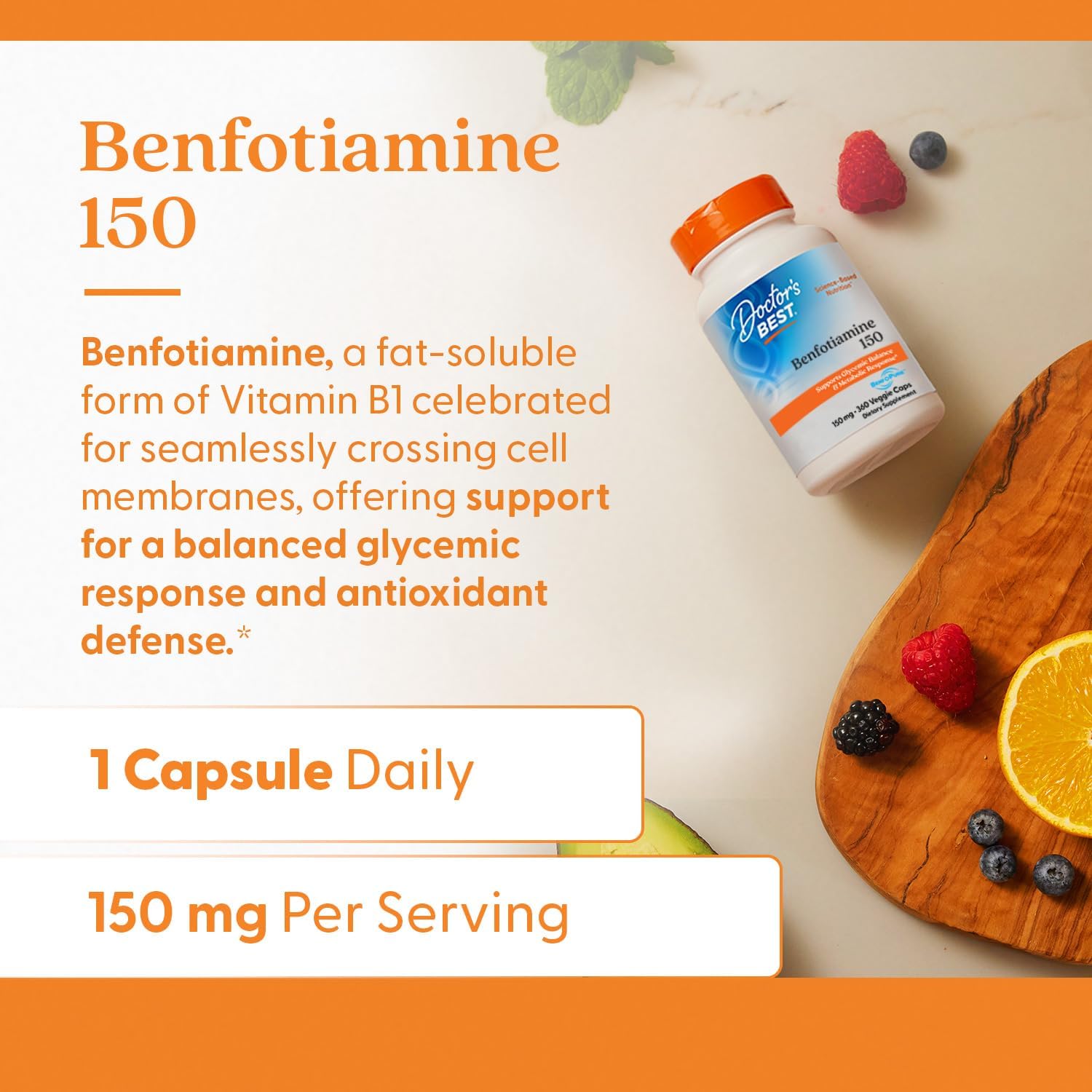 Doctor'S Best Benfotiamine 150 With Benfopure, Helps Maintain Glucose Metabolism, Non-Gmo, Vegan, Gluten Free, Soy Free, 150 Mg, 360 Veggie Caps : Health & Household
