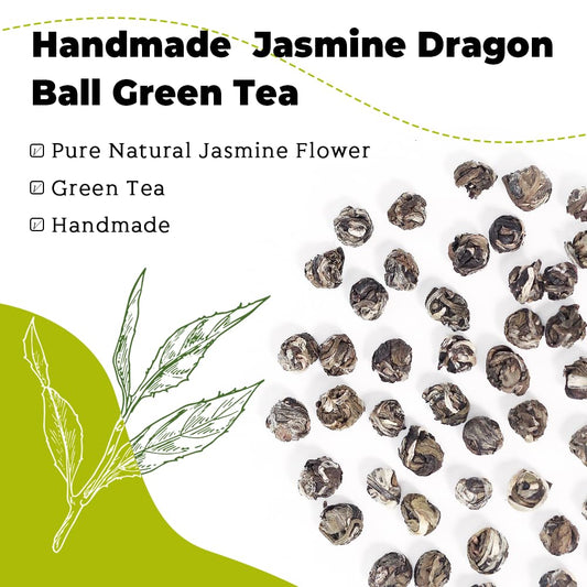 Lwxljmjzc100G/3.53Oz Jasmine Dragon Pearls Loose Leaf Green Tea With Pleasant Jamsine Aroma-Jasmine Tea Suitable For Both Hot And Cold