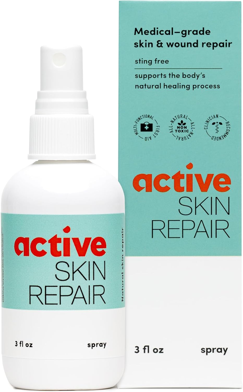 Active Skin Repair First Aid Healing Skin Spray - Natural & Non-Toxic With Hypochlorus Acid For Minor Cuts, Wounds, Scrapes, Rashes, Sunburns, & More, Hsa/Fsa Eligible, 3 Oz