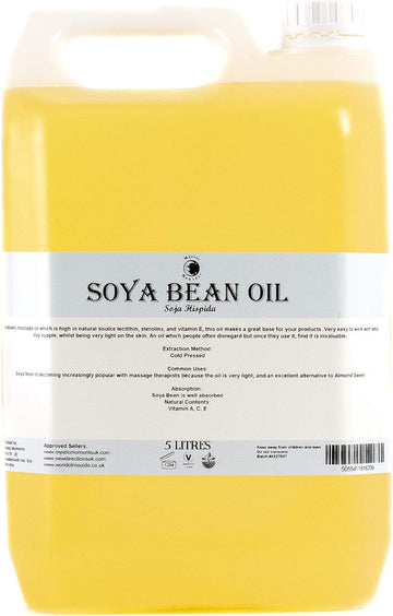 Mystic Moments | Soya Bean Carrier Oil 5 Litres - Pure & Natural Oil Perfect For Hair, Face, Nails, Aromatherapy, Massage And Oil Dilution Vegan Gmo Free