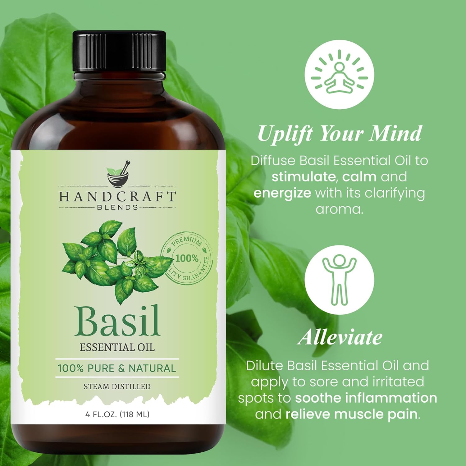 Handcraft Blends Basil Essential Oil - Huge 4 Fl Oz - 100% Pure and Natural - Premium Grade with Glass Dropper : Health & Household