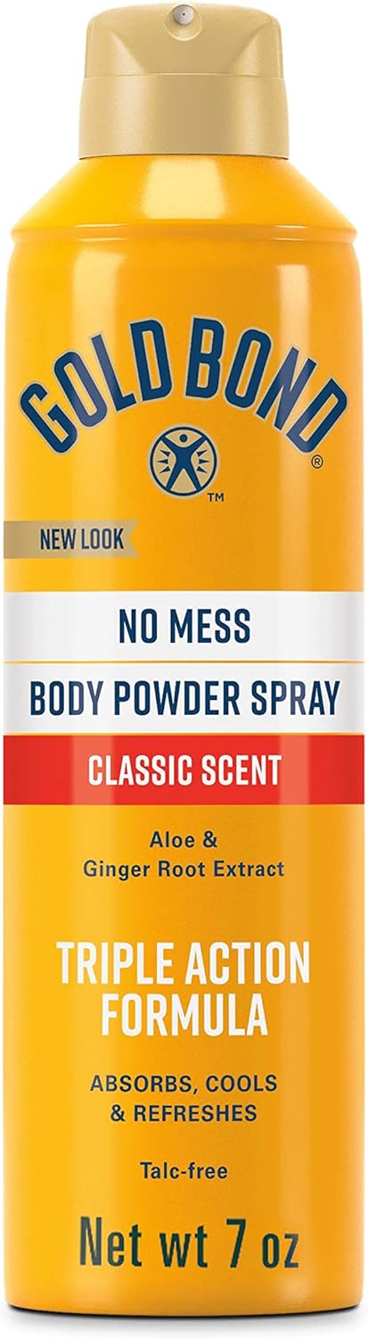 Gold Bond No Mess Talc-Free Body Powder Spray, 7 oz., Classic Scent, With a Triple Action Formula