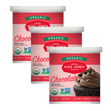 Miss Jones Baking Organic Buttercream Frosting, Perfect for Icing and Decorating, Vegan-Friendly: Rich Fudge Chocolate (Pack of 3)