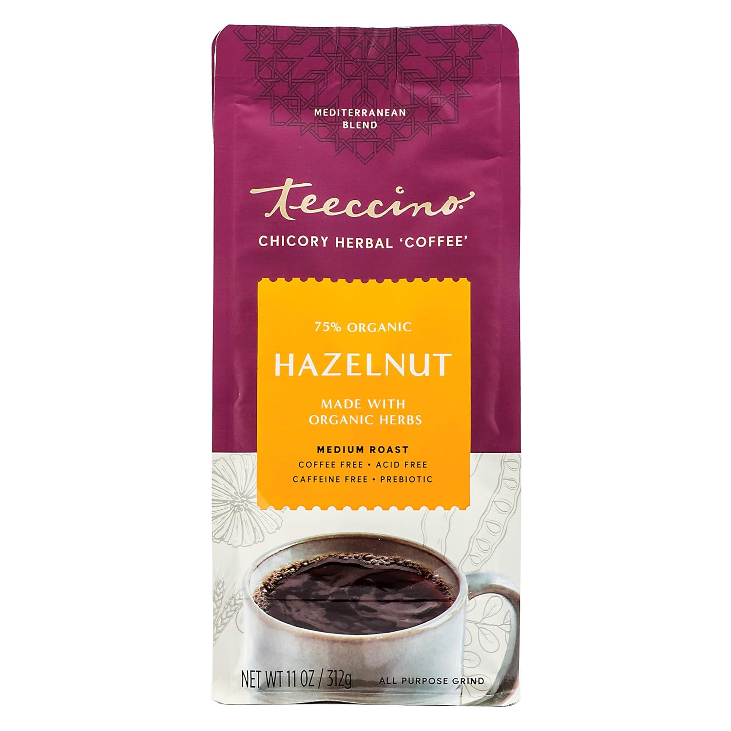 Teeccino Chicory Coffee Alternative – Hazelnut – Ground Herbal Coffee That’S Prebiotic, Caffeine Free & Acid Free, Medium Roast, 11 Ounce