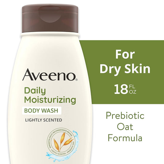 Aveeno Daily Moisturizing Body Wash For Dry & Sensitive Skin With Prebiotic Oat, Hydrating Oat Body Wash Nourishes Dry Skin & Gently Cleanses, Light Fragrance, Sulfate-Free, 18 Fl. Oz