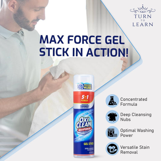Oxi, Clean Max Force Stain Remover 6.2 Ounce 2-Pack – Stain Stick for Clothes, – Stain Grabbing Nubs Grease Stain Remover for Clothes – Gel Stain for 5 Stain Types