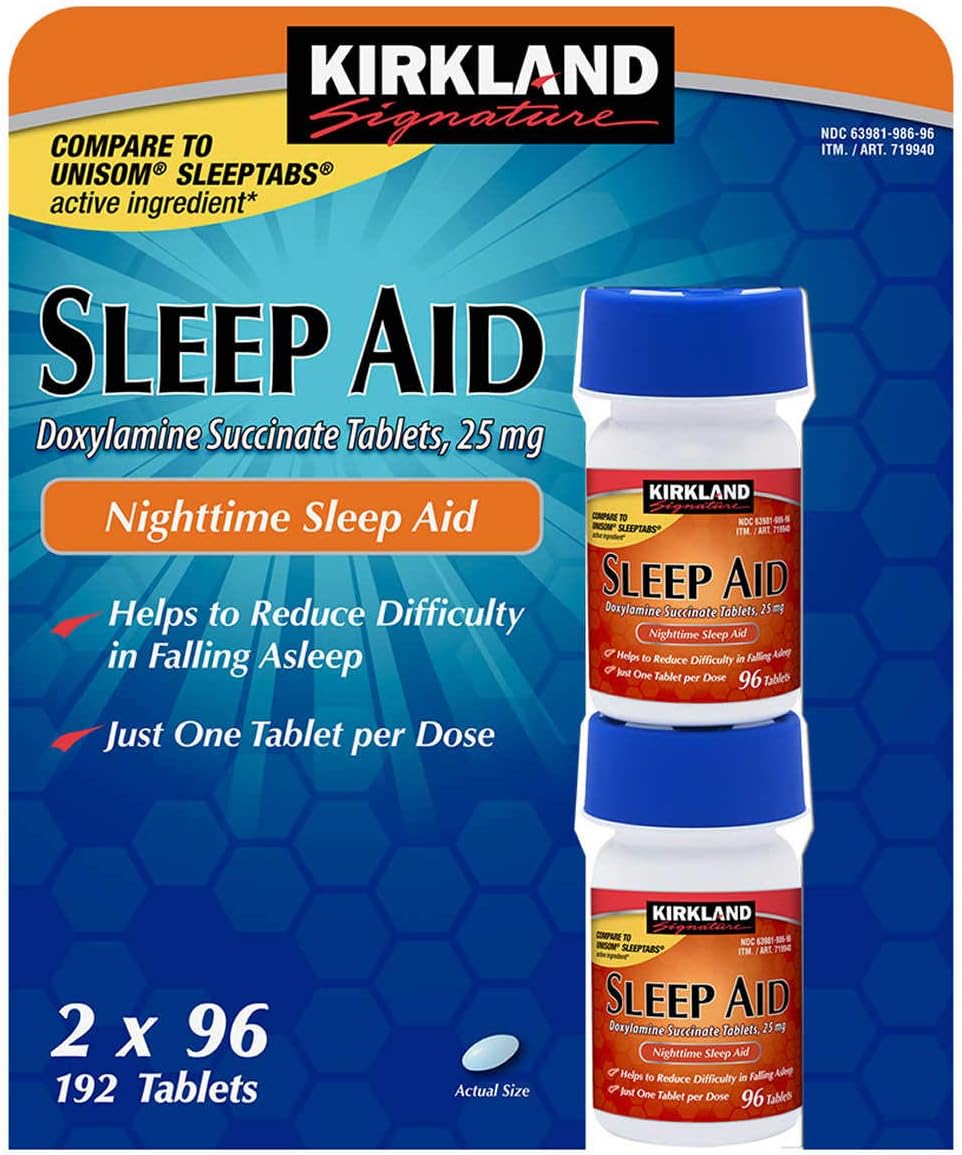 Kirkland Signature Sleep Aid Doxylamine Succinate 25 Mg 2 Bottles X 96 Tabs