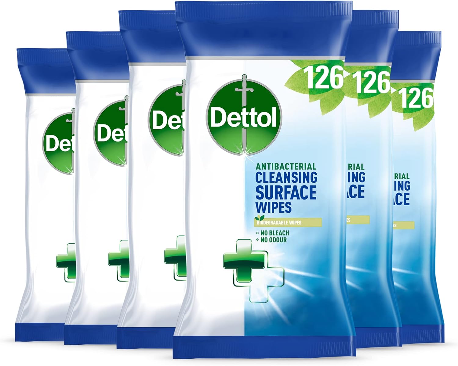 Dettol Antibacterial Cleansing Surface Wipes, Fragrance Free, 126 Pack (6 X 126, Total 756 Wipes) Large Value, Household Disinfectant, Home Hygiene, Biodegradable, Kills 99.9 Percent Of Germs