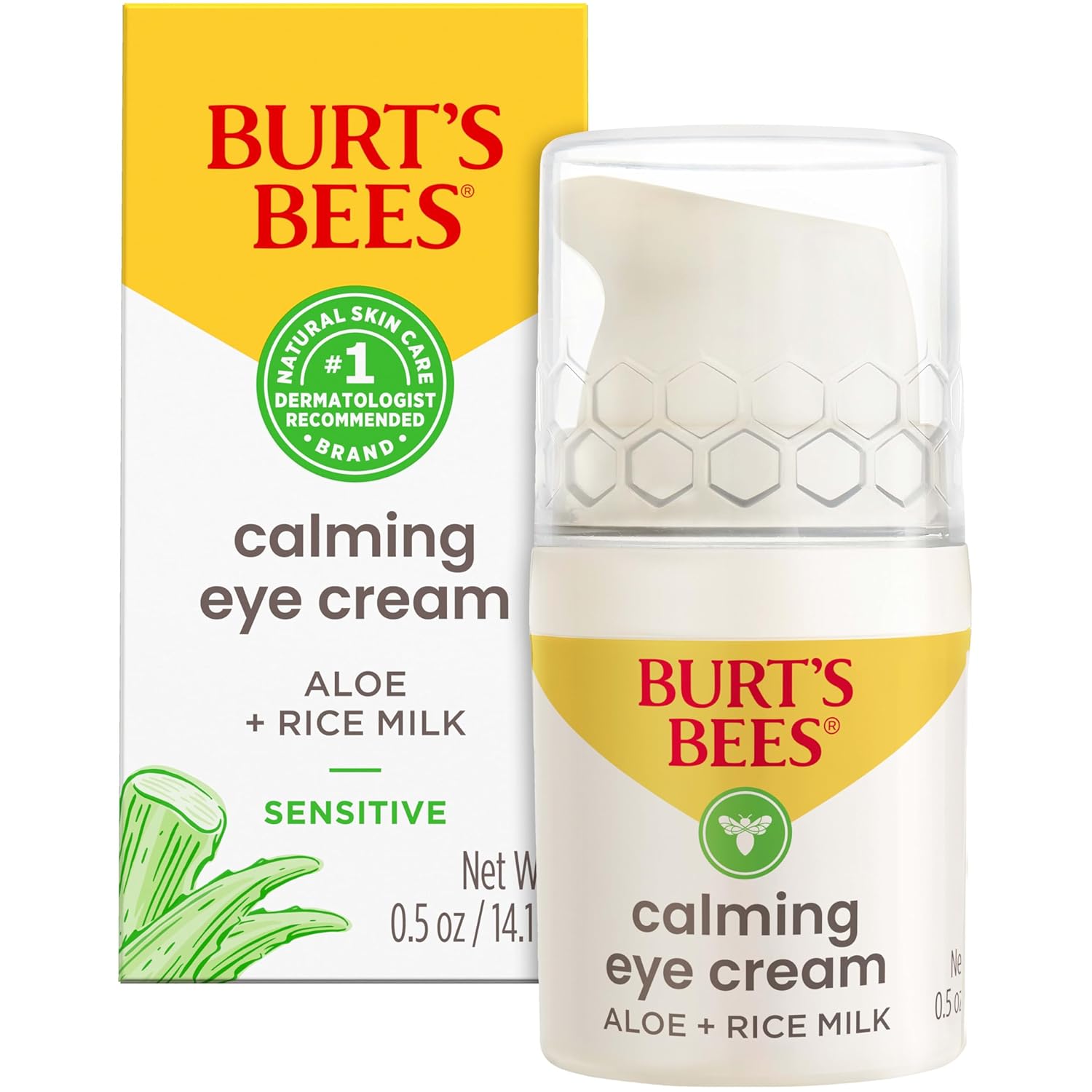 Burt'S Bees Calming Eye Cream With Aloe And Rice Milk, Moisturizes Without Causing Redness Or Irritation, 98.7 Percent Natural Origin Skin Care, 0.5 Oz. Bottle