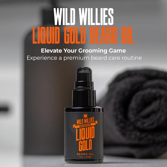 Wild Willies Liquid Gold Beard Oil For Men - Beard Softener Infused With Essential Oils Nourishes & Hydrates Facial Hair - Beard Growth Oil For Healthy Mustache & Daily Grooming Routine, 1 Fl Oz