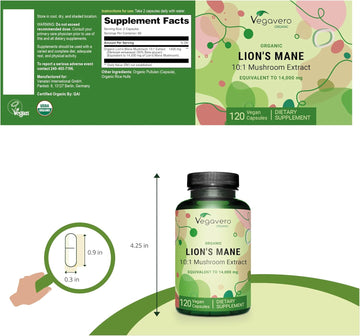 Organic Lion'S Mane Supplement | 14,000Mg (10:1 Extract) | 30% Beta Glucan | Usda Certified & No Additive