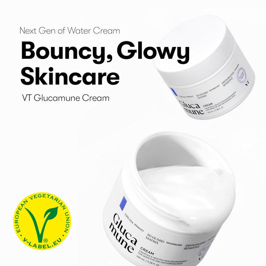 Vt Cosmetics Glucamune Cream, Soothing&Calming, Light-Weight Cream, Vegan Mucin For All Skin Types (3.38 Fl Oz/100Ml)