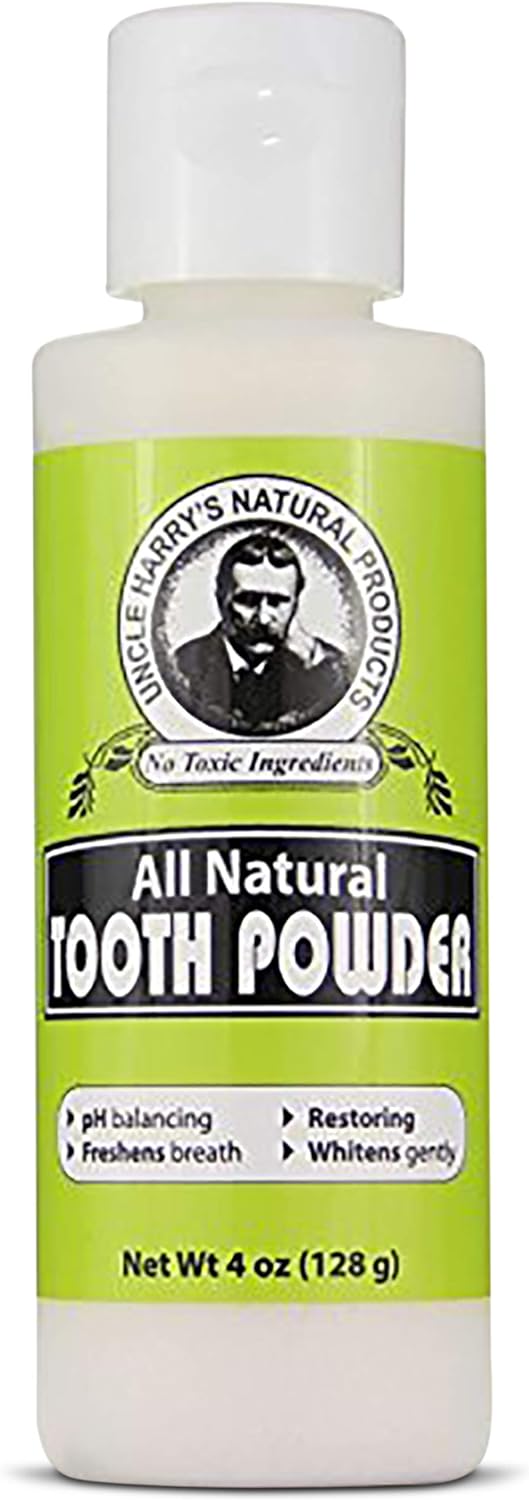 Uncle Harry's Remineralizing Tooth Powder | All Natural Enamel Support & Whitening Toothpaste for Sensitive Teeth | Powder Toothpaste for Gum Health & Fresh Breath (4 oz)