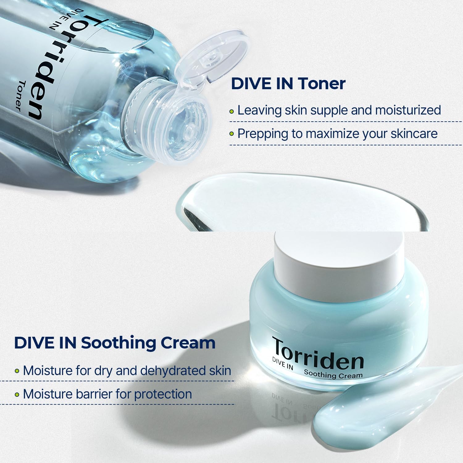 TORRIDEN Dive-in Low-Molecular Hyaluronic Acid Toner, 10.14 fl oz + Soothing Cream 3.38 fl oz | Vegan Clean Cruelty Free Facial Ampoule Moisturizer Astringent Alcohol-Free Fragrance-Free : Beauty & Personal Care