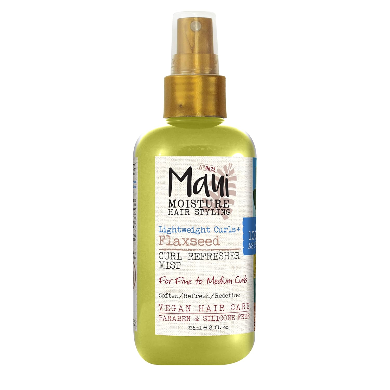 Maui Moisture Lightweight Curls + Flaxseed Curl Refresher Mist, Conditioning And Moisturizing Spray With Aloe Vera, Flaxseed Oil, Coconut Water, Vegan, Paraben Free, Silicone Free, 8 Fl Oz