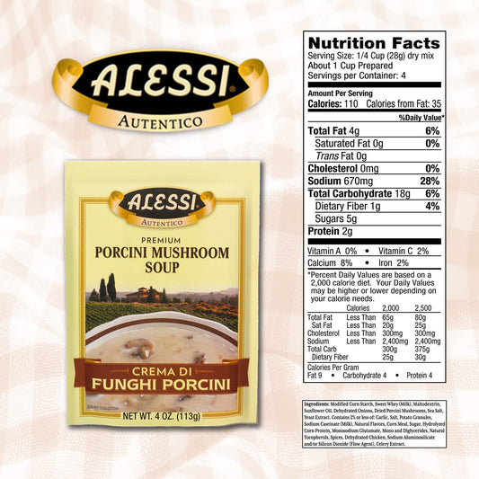 Alessi Autentico Premium Soups, Traditional Flavors, 4oz (Porcini Mushroom, Pack of 6)