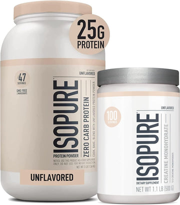 Isopure Unflavored Bundle Unflavored Whey Protein Isolate (47 Servings) Unflavored Creatine Monohydrate (100 Servings)