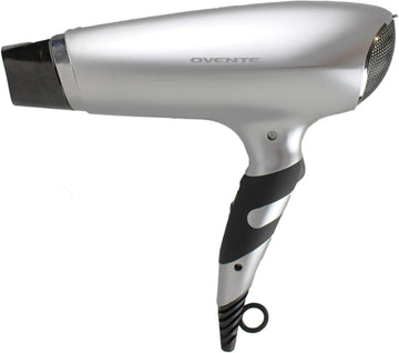 Ovente 1875 Watt Lightweight Hair Dryer, Ionic & Tourmaline Technology, Ideal for Body, Volume & Smoothing, Concentrator Nozzle Attachments & Travel Bag for Home or Professional Use, Silver X2110S