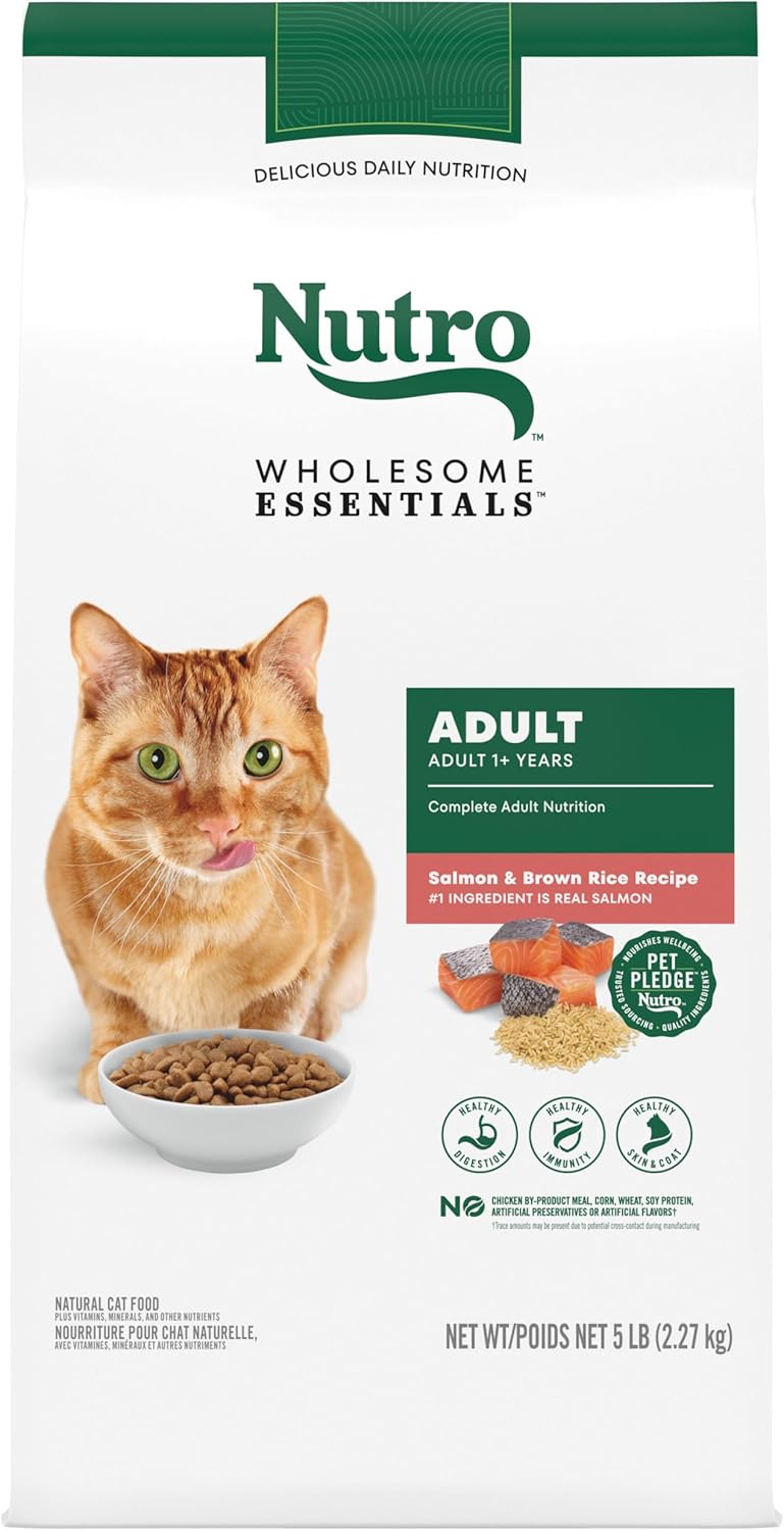 Nutro Wholesome Essentials Adult Dry Cat Food, Salmon & Brown Rice Recipe, 5 Lbs