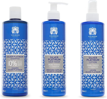 Valquer Silver Platinum Pack: Toning Shampoo 400 Ml, Mask 275 Ml, And Lotion 300 Ml For White, Gray, Blonde, And Gray Hair. Ideal For Bleached Hair With Malakite And Panthenol. Vegan