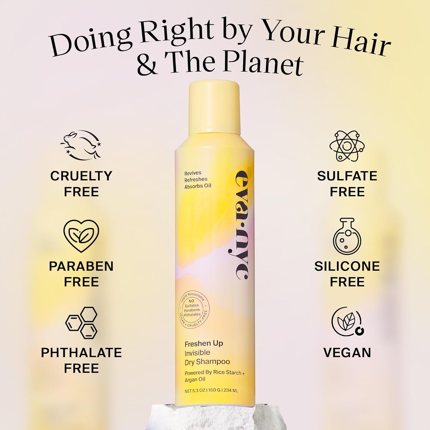 Eva Nyc Freshen Up Invisible Dry Shampoo, Cleansing For Women Of All Hair Types, Non Toxic With Argan Oil & Rice Starch, Gmo-Free, Leaves No White Residue, 5.3 Oz : Beauty & Personal Care