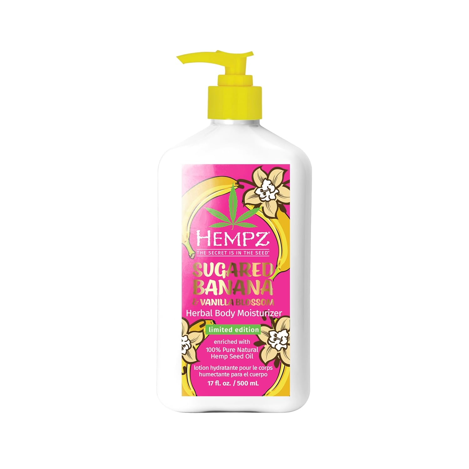 Hempz Sugared Banana & Vanilla Blossom Body & Hand Lotion, Ultra Hydrating Moisturizer For Men And Women, 17 Oz