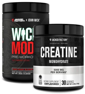 Jacked Factory X John Wick - Wick Mode Pre Workout Powder (Osaka Cherry Blossom, 40 Servings) & Creatine Monohydrate Powder (Unflavored, 30 Servings)