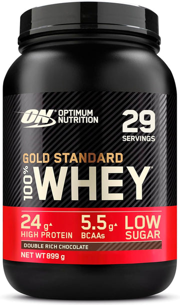 Optimum Nutrition Gold Standard 100% Whey Muscle Building And Recovery Protein Powder With Naturally Occurring Glutamine And Bcaa Amino Acids, Delicious Strawberry Flavour, 30 Servings, 900 G