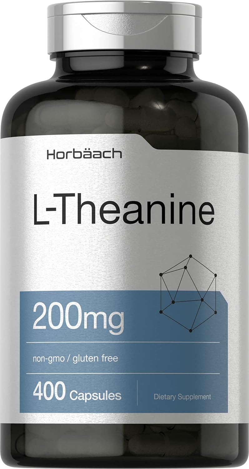 Horbäach L Theanine 200mg | 400 Capsules | Value Size | Non-GMO, Gluten Free Supplement