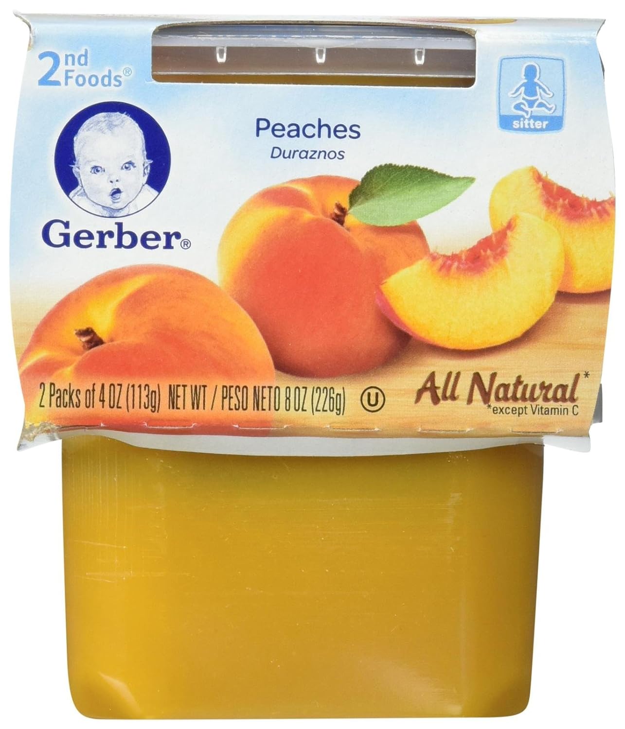 Gerber 2nd Food Baby Food Peach Puree, Natural & Non-GMO, 4 Ounce Tubs, 2-Pack (Pack of 8)