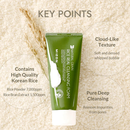 Mizon Natural Grain, Rice Real Cleansing Foam, 5.07 Fl Oz (150 Ml)