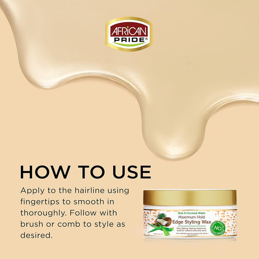 African Pride Moisture Miracle Maximum Hold Edge & Hair Styling Wax, Enriched With Aloe & Coconut, Controls Edges While Nourishing & Protecting Against Breakage, 6 Oz