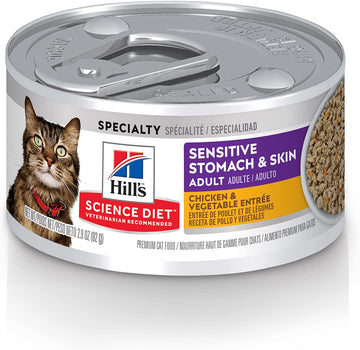 Hill'S Science Diet Sensitive Stomach & Skin, Adult 1-6, Stomach & Skin Sensitivity Support, Wet Cat Food, Chicken & Vegetables Minced, 2.9 Oz Can, Case Of 24