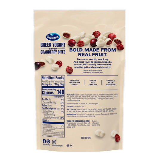 Ocean Spray® Greek Yogurt Covered Craisins®, Greek Yogurt Flavored, Covered Cranberries, Dried Fruit, 5 Oz Pouch (Pack of 1)
