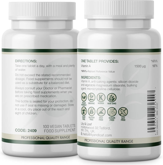 Lily & Loaf Vitamin A Supplement – Supports Healthy Vision, Immune Function, Skin Health & Cell Growth – Easy-To-Take Capsules – Daily Recommended Dose – 60 Capsules