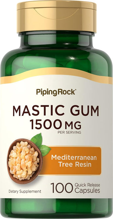 Piping Rock Mastic Gum Capsules 1500mg | 100 Count | Mediterranean Tree Resin | Non-GMO, Gluten Free Supplement