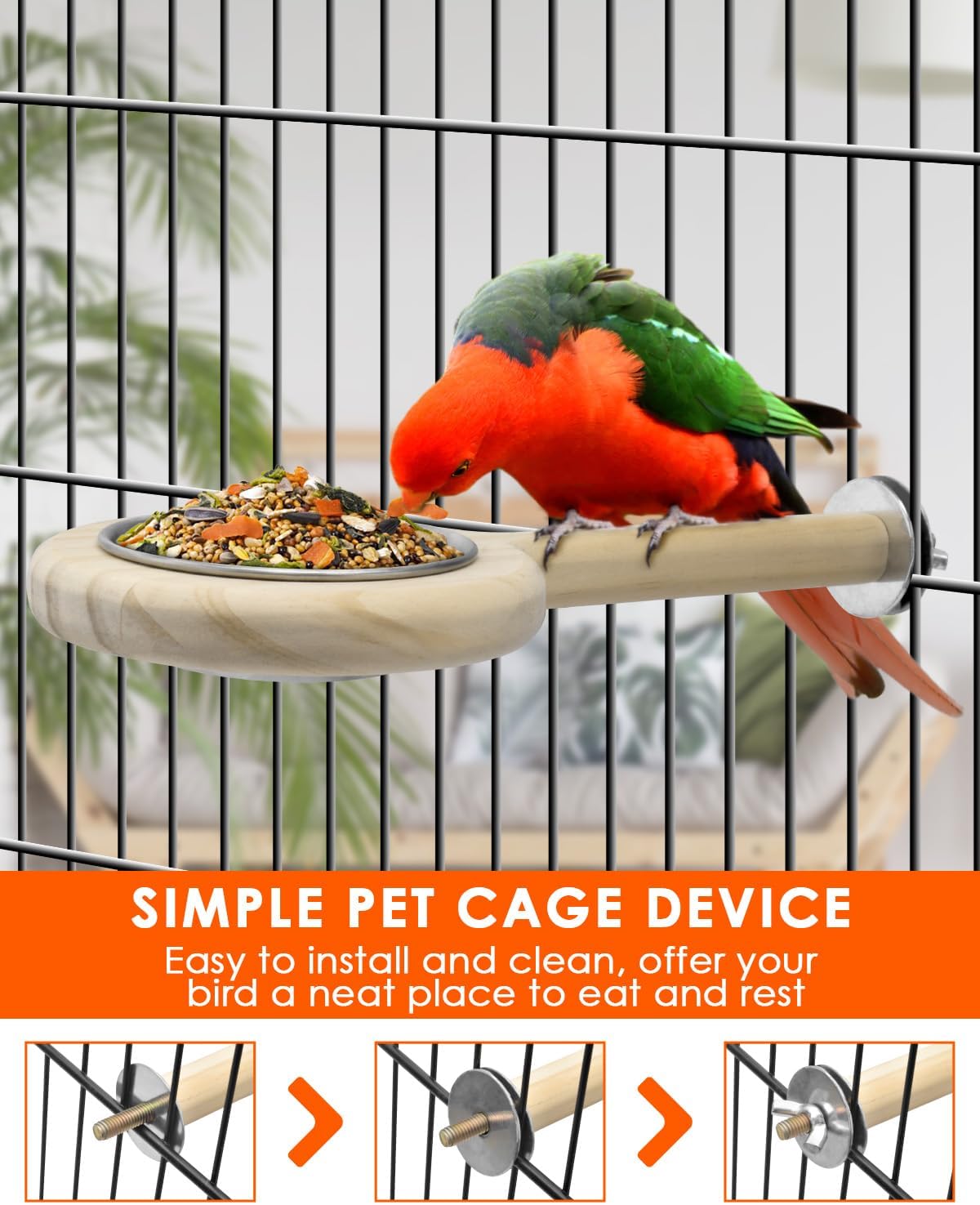 KATUMO Bird Perch Bird Feeding Cup Parrot Wood Perch Stand Toy Bird Cage Accessory for Parakeet Lovebird Conure Budgie Canary Finch Small Parrots : Pet Supplies